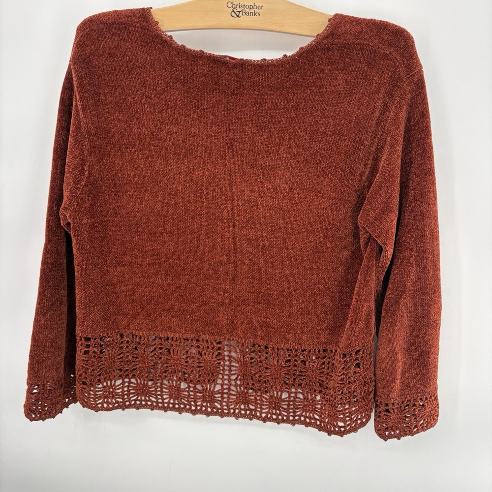 Vtg R&K Originals Red Chenille Cardigan Intricate Crochet Detail Size 8 - Picture 6 of 6